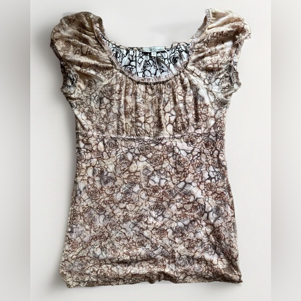 Moa Moa Ladies Women Dress top - Pink black Lace & Ruffle short sleeve size XL